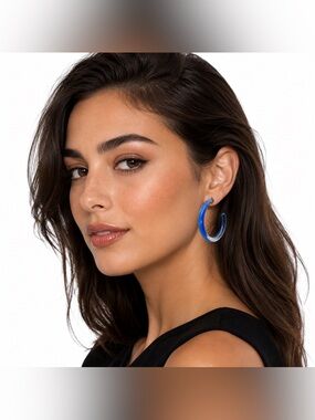 DKNY Blue Clear Acrylic Hoop Earrings Statement Fashion Jewelry Large Hoops